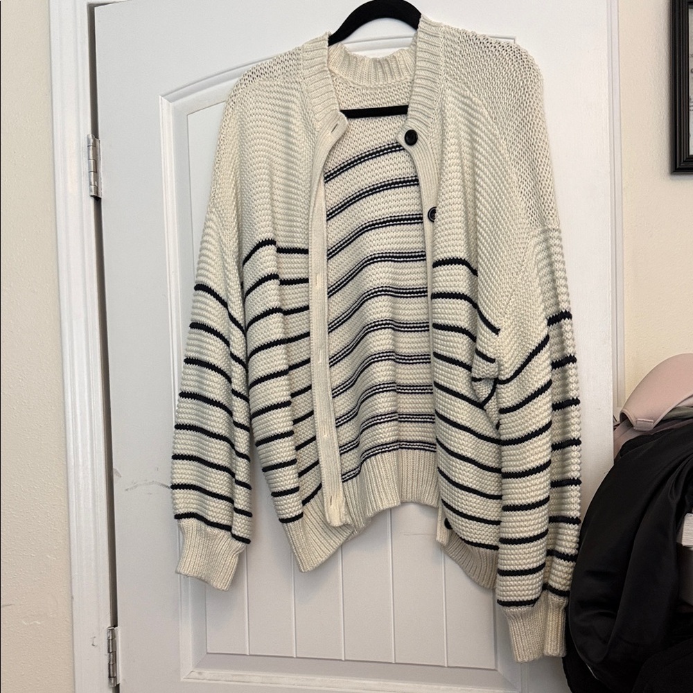 Striped Cream and Black Women's Sweater